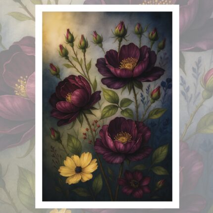 Burgundy Bloom & Golden Light – Hochwertiges Wildblumen-Artwork für Print & visuelle Projekte
