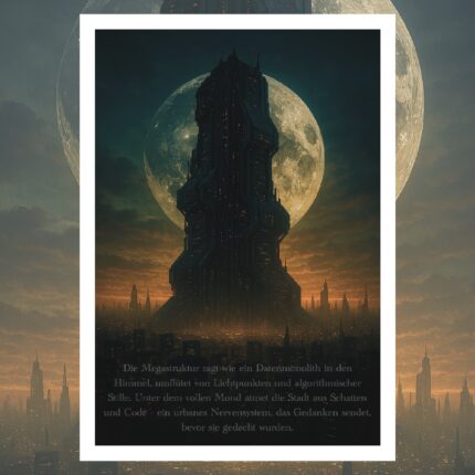 Datenmonolith – Futuristische Megastruktur unter Vollmond