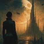 Goldene Megalopolis unter dem Mond