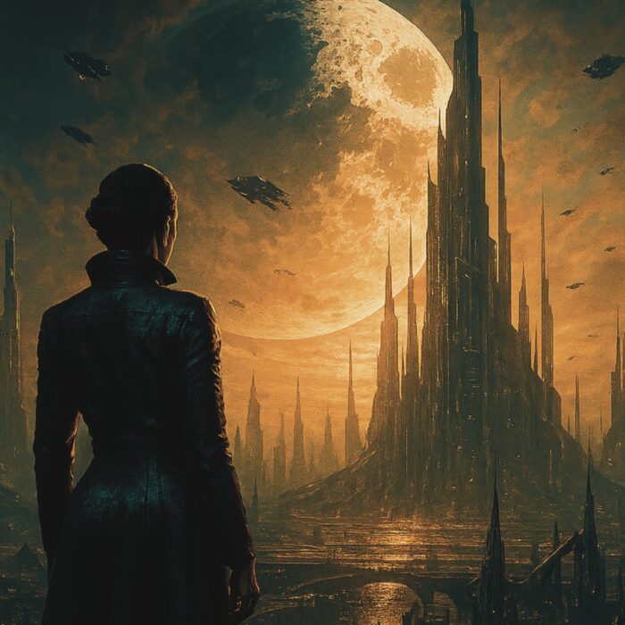 Goldene Megalopolis unter dem Mond