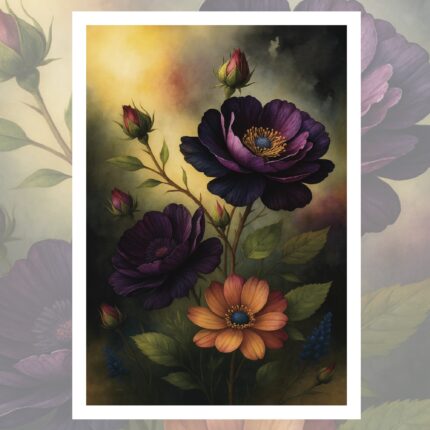 Midnight Bloom – Ausdrucksstarkes Wildblumen-Artwork für kreative Anwendungen